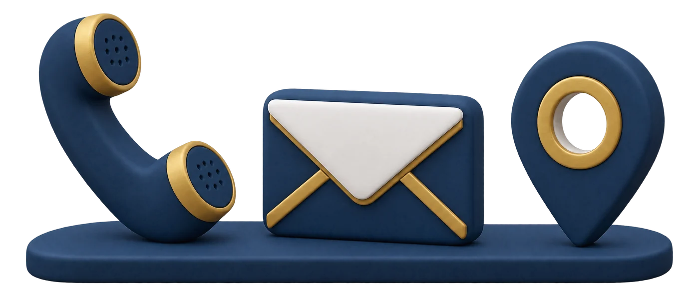 Illustration of a phone, an envelope and a map pin
