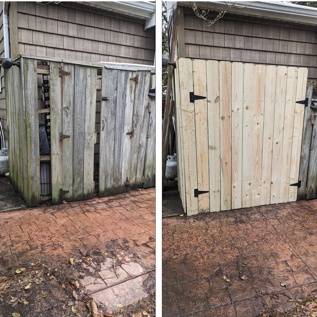 A repaired wooden gate