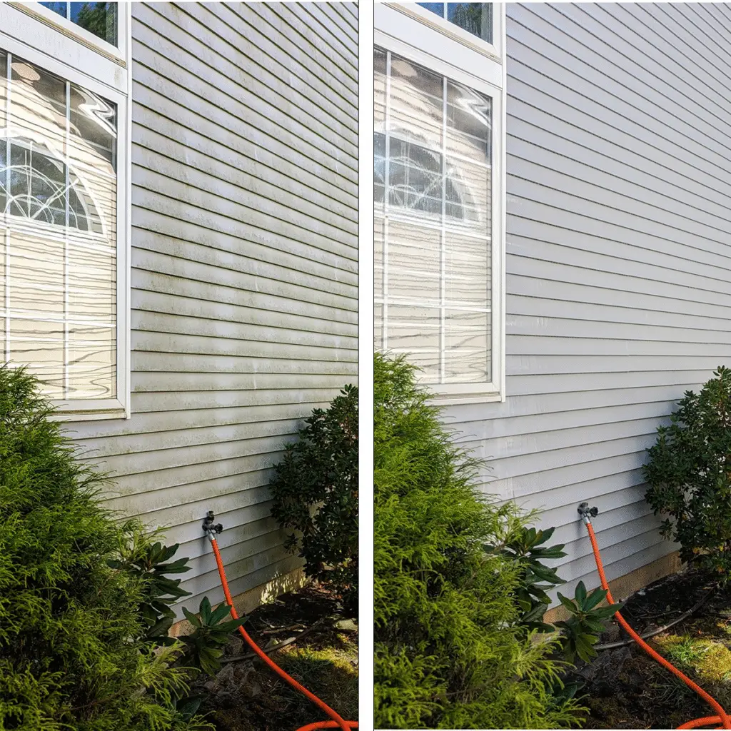 Soft washing vinyl siding at low pressure