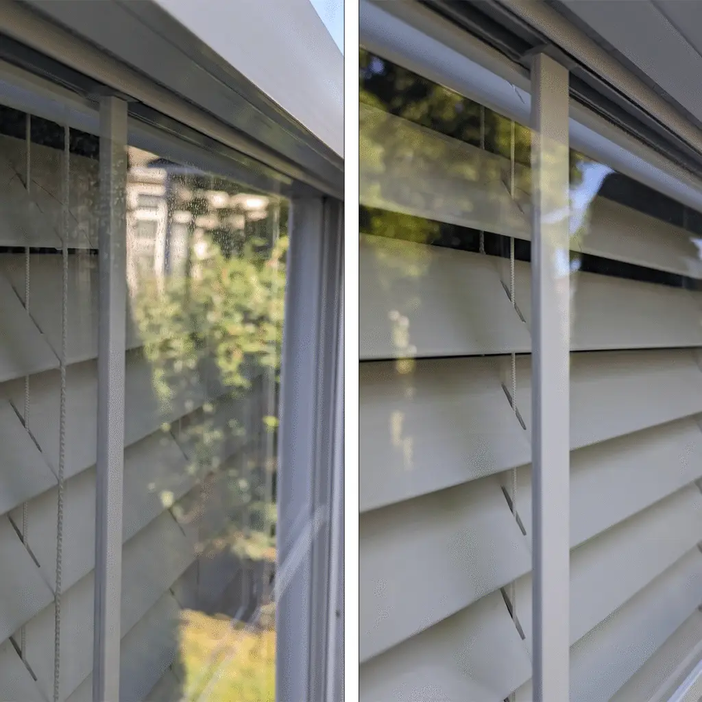 Squeegeeing a window during a window cleaning visit