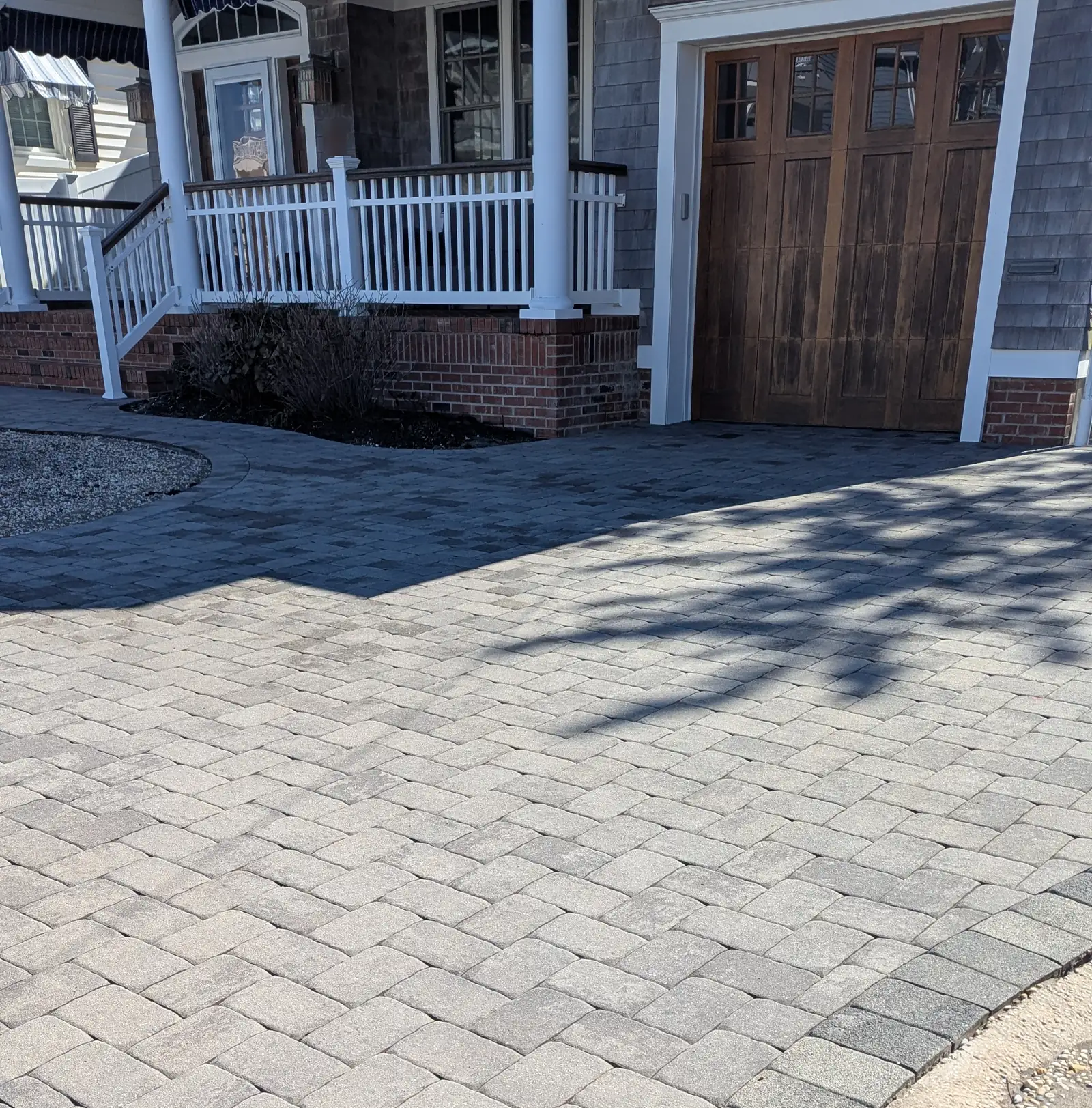 A paver driveway we power washed in front of a home in Lavallette, NJ
